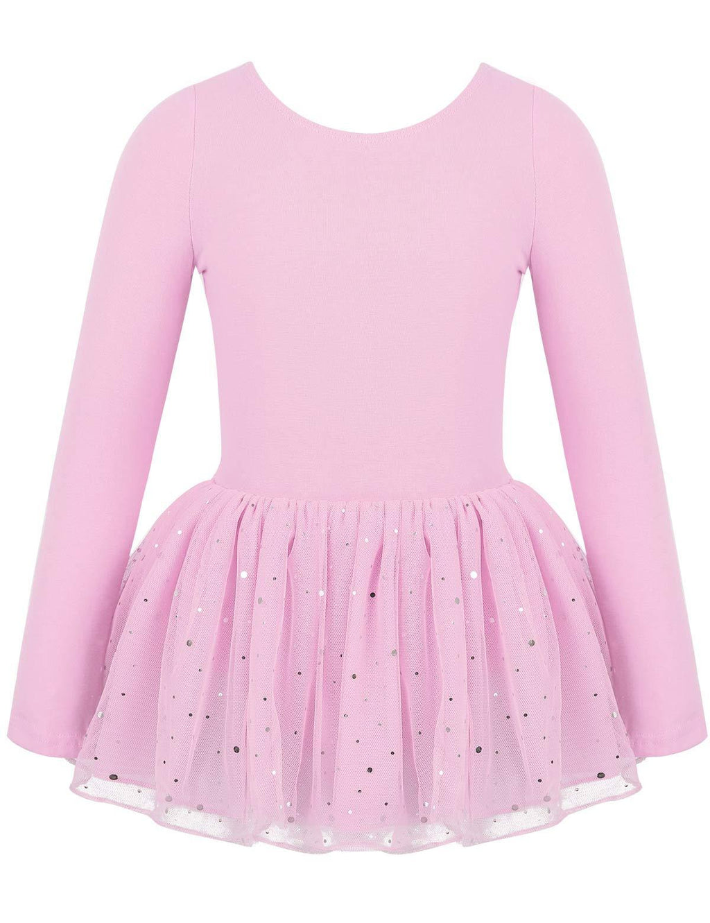 [AUSTRALIA] - FEESHOW Kids Girls Long Sleeve Leotard Gymnastics Ballet Dance Tutu Dress Shiny Mesh Skirt Ballerina Costumes Pink 5 / 6 