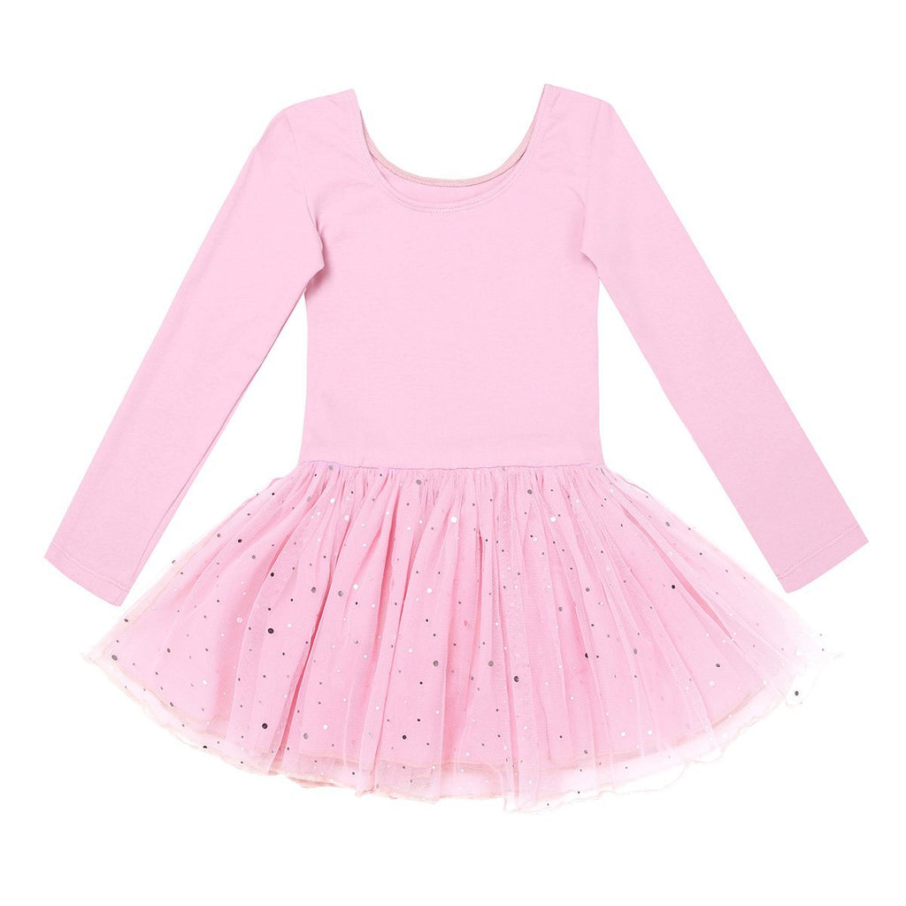 [AUSTRALIA] - iEFiEL Girls Classic Sparkle Tulle Long Sleeves Ballet Dance Tutu Dress Leotard Costume Pink 2 