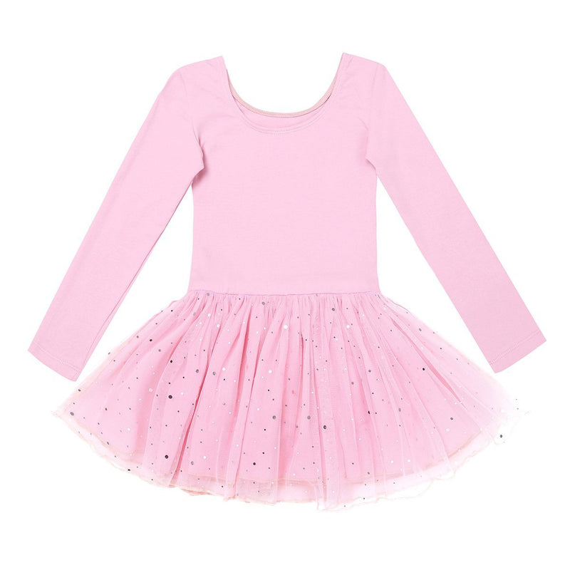 [AUSTRALIA] - iEFiEL Girls Classic Sparkle Tulle Long Sleeves Ballet Dance Tutu Dress Leotard Costume Pink 2 