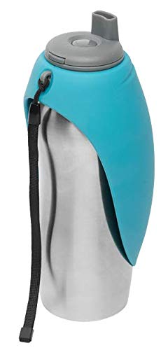 Messy Mutts Stainless Steel Travel Water Bottle with Silicone Flip Up Bowl | Pet Travel Necessity | Camping, Hiking, Walking Accessory | 24 oz / 700mL | Blue - BeesActive Australia
