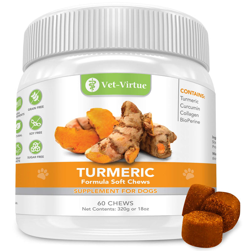 VET-VIRTUE Turmeric for Dogs - Organic Turmeric with Curcumin, Hip and Joint Supplement Dogs Soft Chew, with Collagen and Bioprene, High Absorption Eliminates Joint Pain Inflammation 1 Jar - BeesActive Australia