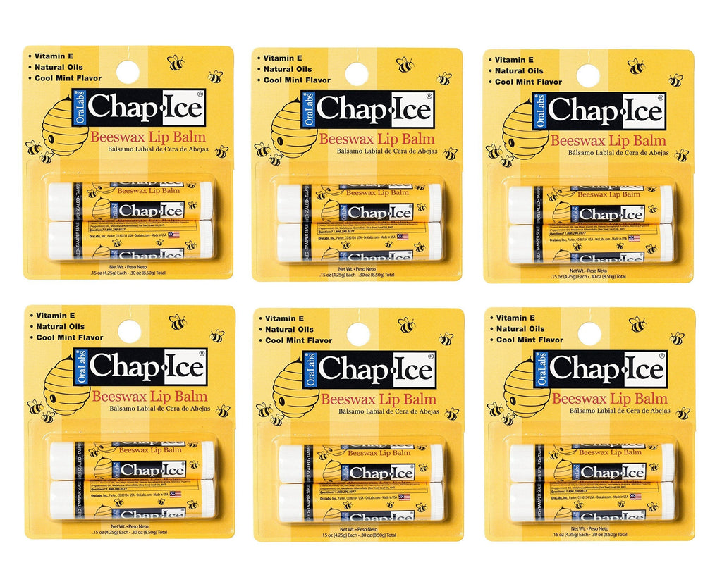 CHAP-ICE Lip Balm, with Peppermint, Beeswax, 12 Sticks - BeesActive Australia