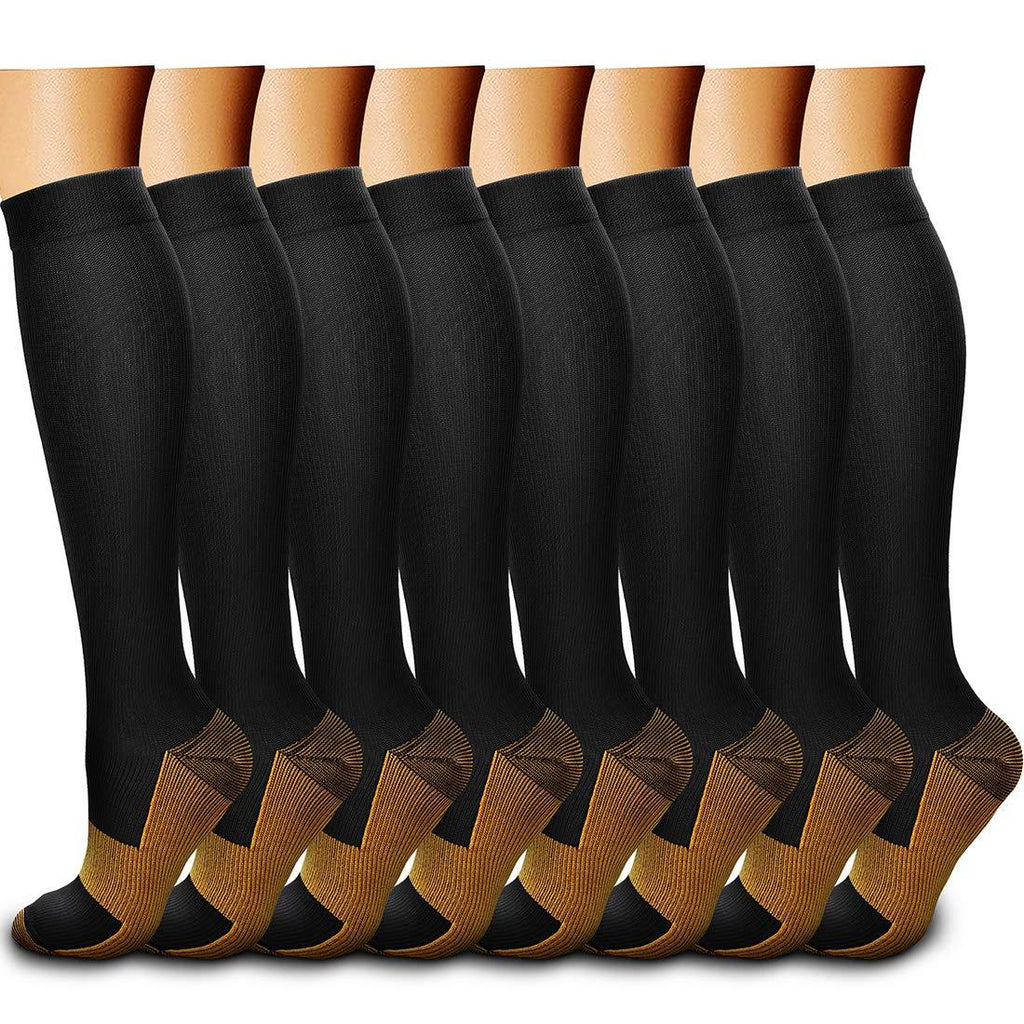 QUXIANG Copper Compression Socks (8 Pairs) for Women & Men- Best for Running, Athletic, Pregnancy and Travel - 15-20mmHg Large/X-Large (Pack of 8) Black - BeesActive Australia