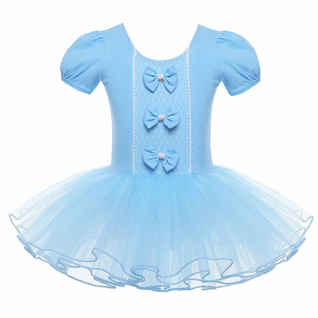 [AUSTRALIA] - iiniim Kids Girls Short Sleeves Bowknots Mesh Ballet Dance Tutu Dress Gymnastics Leotard 8 Sky Blue 