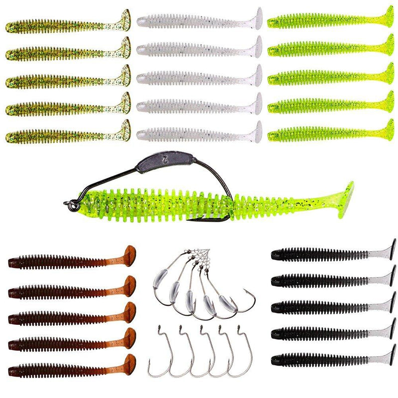 [AUSTRALIA] - YONGZHI Fishing Lures for bass Trout Walleye Paddle Tail swimbaits Fishing Worms with Weighted Fishing Hooks for Freshwater and Saltwater Fishing with Free Tackle Box A-paddle lures with hooks 