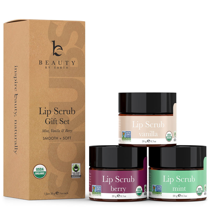 Organic Lip Scrub Gift Set – Pack of 3, Vanilla, Berry & Mint Sugar Scrubs, Exfoliator & Moisturizer, Lip Care & Moisturizer for Chapped Lips, Lip Repair for Soft Lips, Best Gift or Stocking Stuffer… - BeesActive Australia