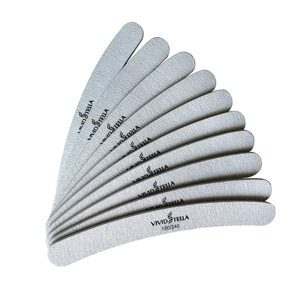 Nail Files 10 Pack Emery Boards Washable Double Sided 180 240 Grit Gray Curved Fingernail files - BeesActive Australia