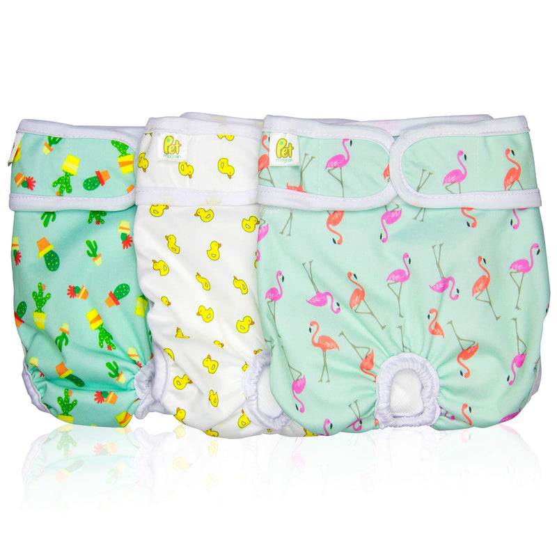 Pet Magasin Reusable Washable Dog Diapers (Pack of 3), Highly Absorbent with Strong & Flexible Velcro Trending Small (11”-16” Waist) - BeesActive Australia