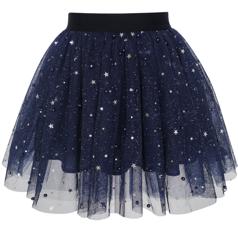 [AUSTRALIA] - Sunny Fashion Girls Skirt Navy Blue Pearl Stars Sparkling Tutu Dancing Size 4-12 7 / 8 