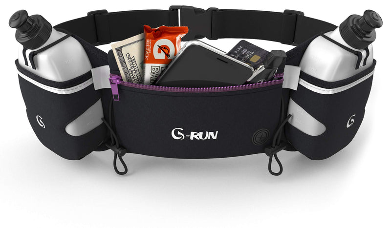 [AUSTRALIA] - G-Run Hydration Running Belt with Bottles - Water Belts for Woman and Men - iPhone Belt for Any Phone Size - Fuel Marathon Waist Pouch for Runners - Jogging Cycling Biking Purple-Medium 