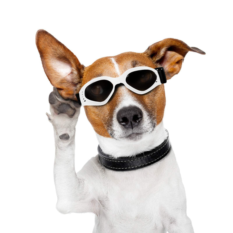 Vevins Dog Goggles Sunglasses UV Protective Foldable Pet Sunglasses Adjustable Waterproof Eyewear for Cat Dog White - BeesActive Australia