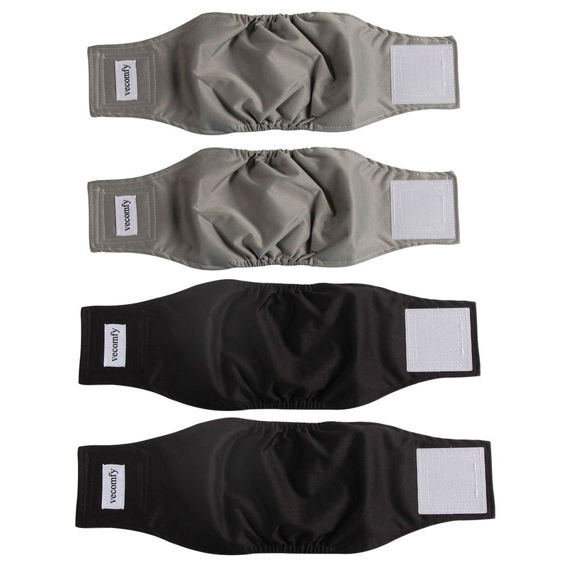 vecomfy Washable Belly Bands for Male Dogs 4 Pack,Premium Reusable Small Dog Wrap Leakproof Puppy Diapers L(16"-20"waist) 2 Gray+2 Black - BeesActive Australia