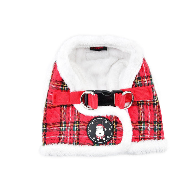 Puppia Christmas Winter Dog Harness Vest Step-in No Pull Cold Weather No Choke Warm Fleece Walking Training for Small & Medium Dog Puppia Blitzen Harness B Checkered Red - BeesActive Australia