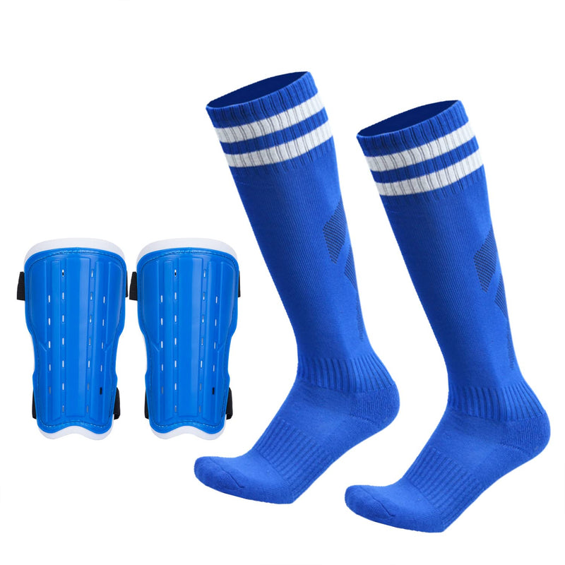 Soccer Shin Pad Over Knee Soccer Socks 2 Pairs Kids Leg Carf Protective Shin Pads Adjustable Perforated Breathable Guard Board and Impact Resistant Youth Kids Soccer Guards Socks Blue - BeesActive Australia