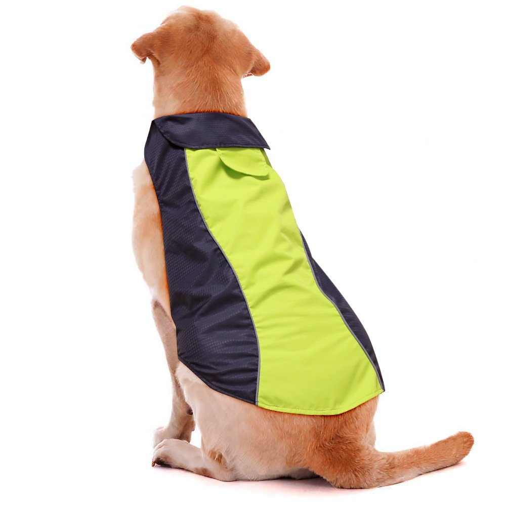 Ezer Waterproof Reflective Dog Raincoat - Soft Fleece Lining Outdoor Dog Raincoats Jacket, Sports Dog Rain Coat Slicker Poncho for Small, Medium, Large Dogs Green-Large - BeesActive Australia