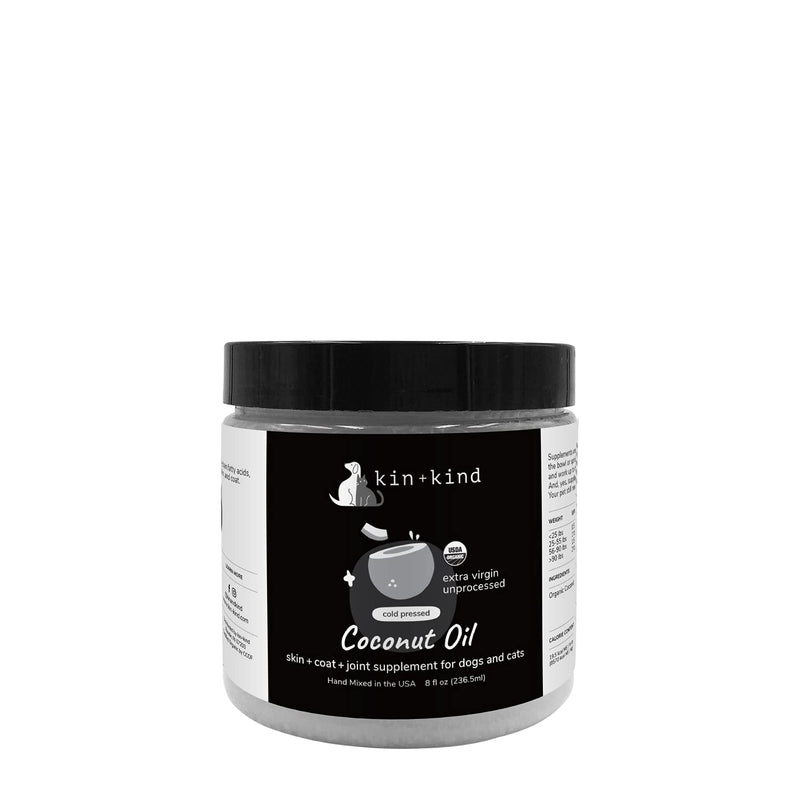 kin+kind Organic Raw Coconut Oil Pet Supplement - Skin and Coat Support for Dogs and Cats - Safe, Natural Formula with Unprocessed, Cold Pressed Extra Virgin Coconut Oil - Mixed in The USA Medium - BeesActive Australia
