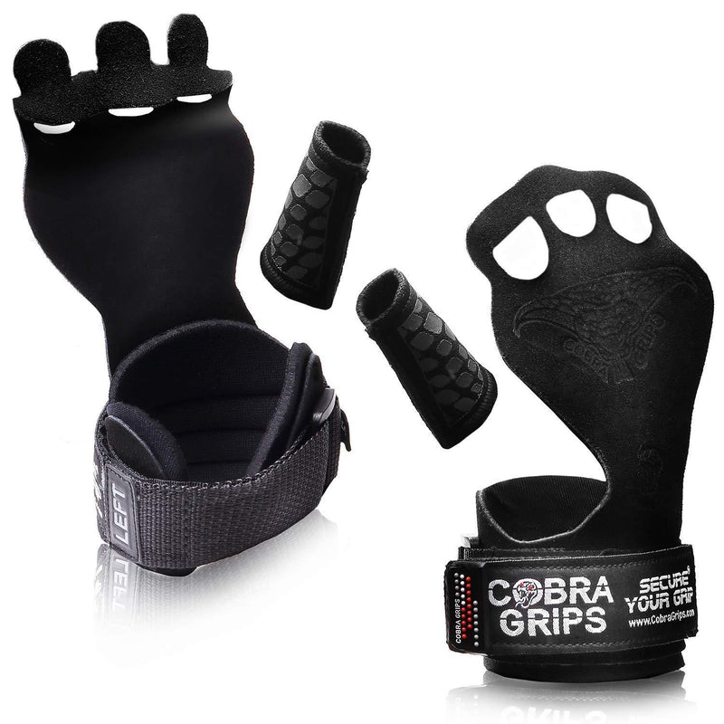 [AUSTRALIA] - Cross Training Grips Best Gymnastics Grips Keep Your Hands Free from Blisters & Callouses Pullups Weight Lifting Chin Ups Medium 4.25"-5.0" BLACK Nubuck Leather 
