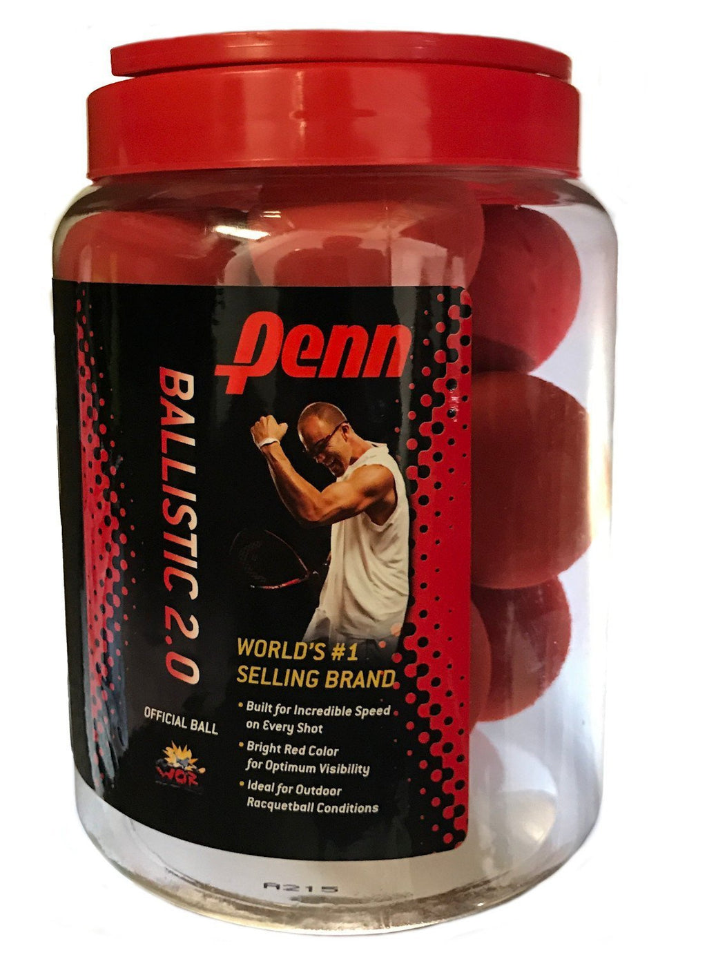 [AUSTRALIA] - Penn Head Ballistic 2.0 Racquetballs - Red Color - Value Pack/12-Ball Jug 