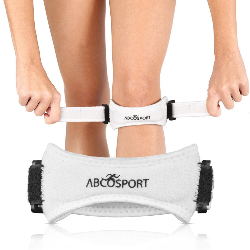 Abco Tech Patella Knee Strap - Knee Pain Relief - Tendon and Knee Support for Running, Hiking, Soccer, Basketball, Volleyball and Exercise - Runners Knee Stabilizer - Adjustable Band White - BeesActive Australia