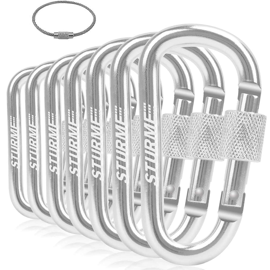 STURME Carabiner Clip 3" Aluminum D-Ring Locking Durable Strong and Light Large Carabiners Clip Set for Outdoor Camping Silver - BeesActive Australia