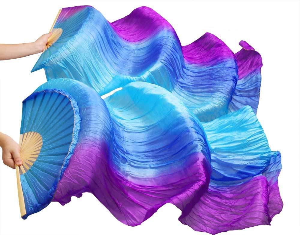 [AUSTRALIA] - Nimiman Women Belly Dance Fan Veils Vertical Gradient Color Turquoise Blue Purple 1.8m 