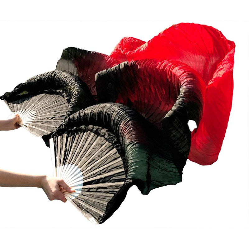 [AUSTRALIA] - Nimiman Women New Arrivals Cheap Belly Dance Fan Veils Gradient Color Black Red 1.8m 