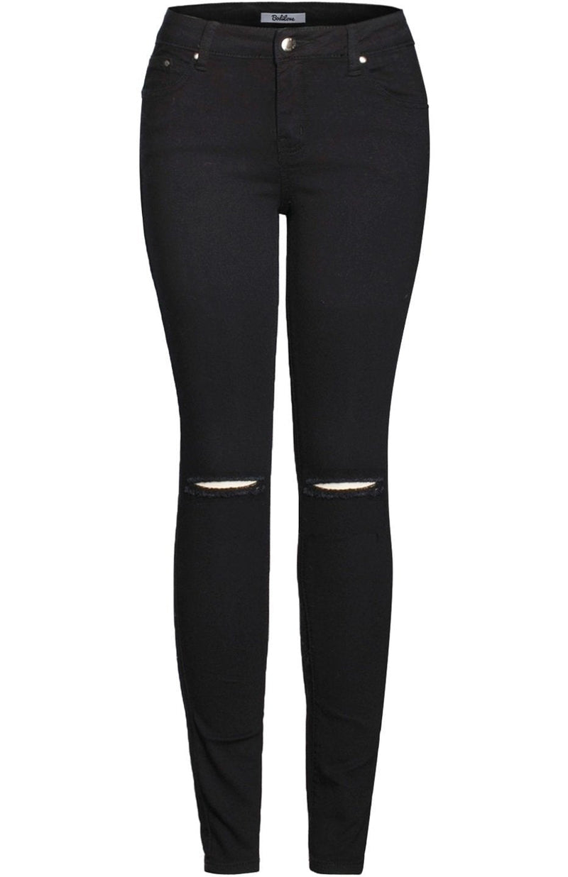 2LUV Women's Trendy Colored Distressed Skinny Jeans 11 Black13 - BeesActive Australia