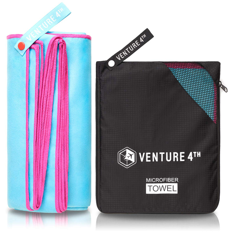 VENTURE 4TH Quick Dry Travel Towel - Fast Drying Ultra Soft Microfiber Towels - Essential for Camping, Backpacking, Yoga, Swimming, Gym, Sports and Beach - 3 Compact Sizes Blue Pink Medium 21" x 40" - BeesActive Australia