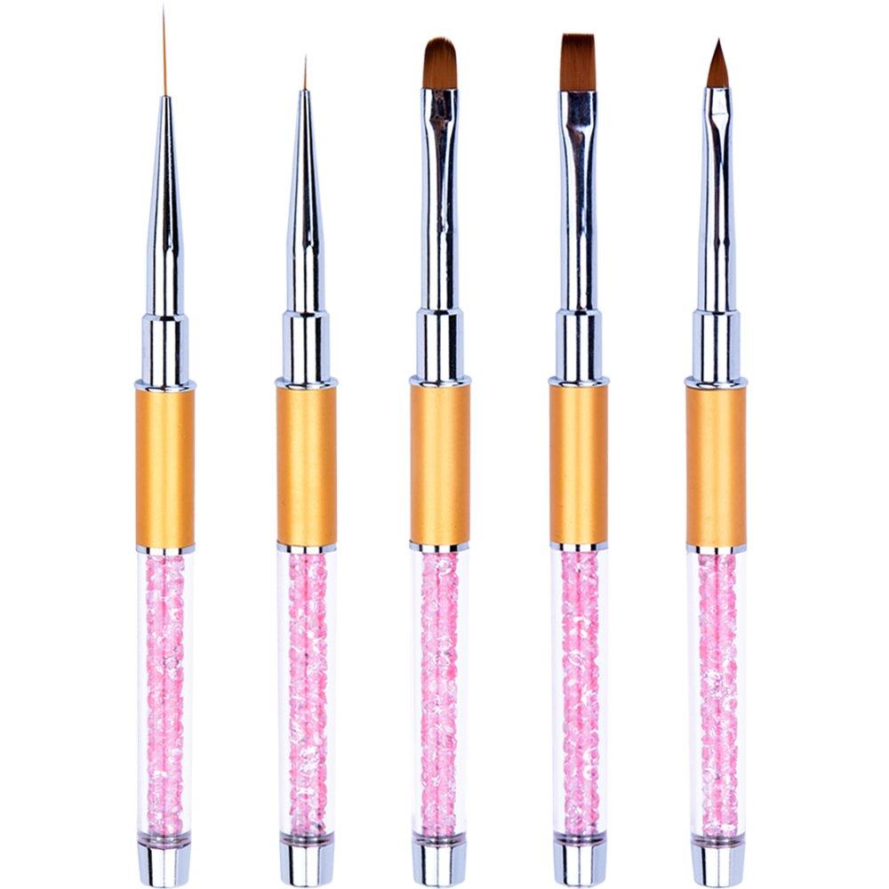 Ycyan 5Pcs UV Gel Nail Art Design Brushes Rhinestone Handle Nail Drawing Painting Carving Liner Pen Brush Set - BeesActive Australia