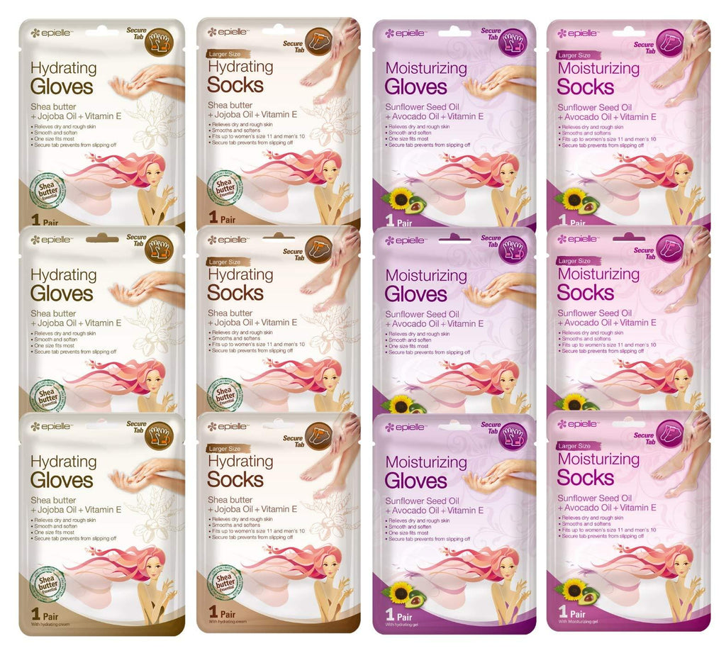 Epielle Hydrating & Moisturizing Gloves & Socks Masks Combo 12pk for Hand and Foot - Dry hand, Dry cracked heel |Coconut Oil, Milk Extract, Hyaluronic Acid, Sunflower Seed Oil, Avocado oil, Vitamin E - BeesActive Australia