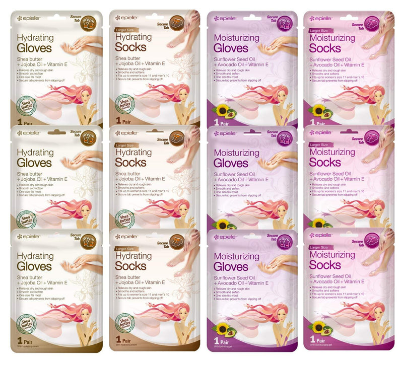 Epielle Hydrating & Moisturizing Gloves & Socks Masks Combo 12pk for Hand and Foot - Dry hand, Dry cracked heel |Coconut Oil, Milk Extract, Hyaluronic Acid, Sunflower Seed Oil, Avocado oil, Vitamin E - BeesActive Australia