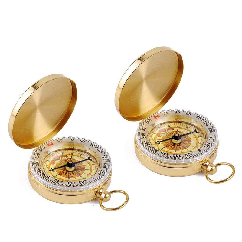 Tebery 2 Pack Classic Pocket Style Copper Clamshell Compass Waterproof Luminous Compass Camping Gear Survival Gear - BeesActive Australia