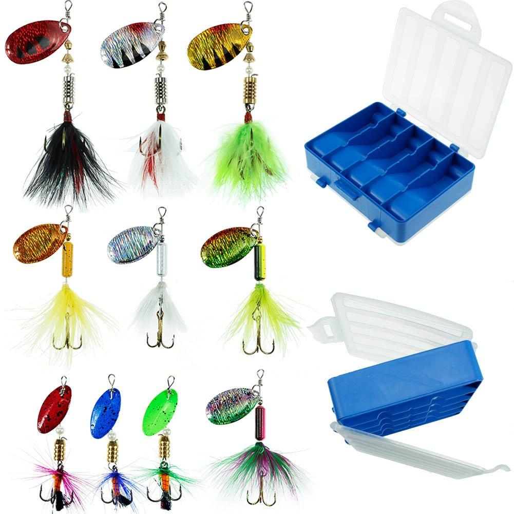 [AUSTRALIA] - Fishing Lures 10pcs Spinner Lures Baits with Tackle Box, Bass Trout Salmon Hard Metal Rooster Tail Fishing Lures Kit by FouceClaus 