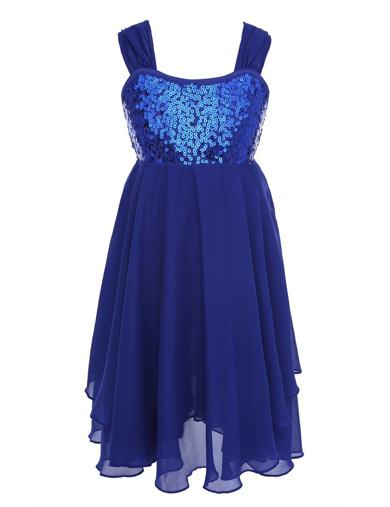 [AUSTRALIA] - YiZYiF Girl's Kids Chiffon Skirted Leotard Dress Sequined Ballet Dance Costumes Blue 8 