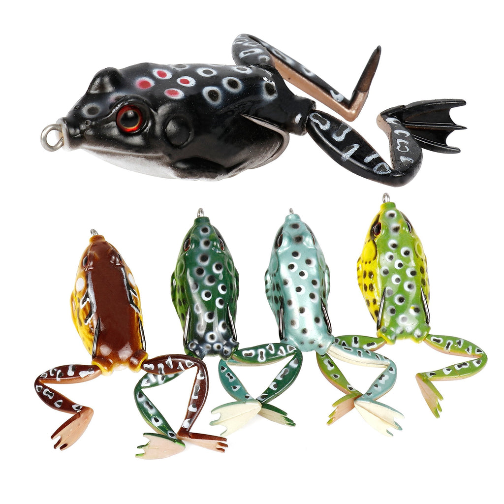 [AUSTRALIA] - RUNCL Topwater Frog Lures, Soft Fishing Lure Kit with Tackle Box for Bass Pike Snakehead Dogfish Musky (Pack of 5) 5 frog lures with legs 