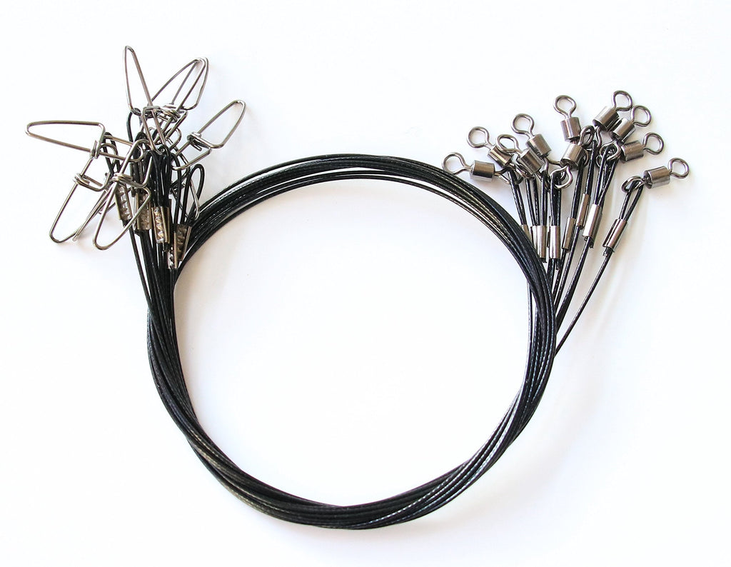 [AUSTRALIA] - Nicer-S 100LB Heavy Duty Fishing Stainless Steel Wire Leaders with Swivels and Snaps, High-Strength Fishing Line Leaders-20PCS -19" Black 