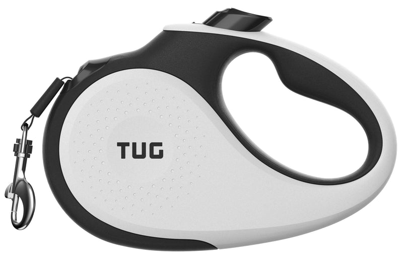 TUG 360° Tangle-Free Retractable Dog Leash with Anti-Slip Handle | 16 ft Strong Nylon Tape | One-Handed Brake, Pause, Lock Medium White - BeesActive Australia