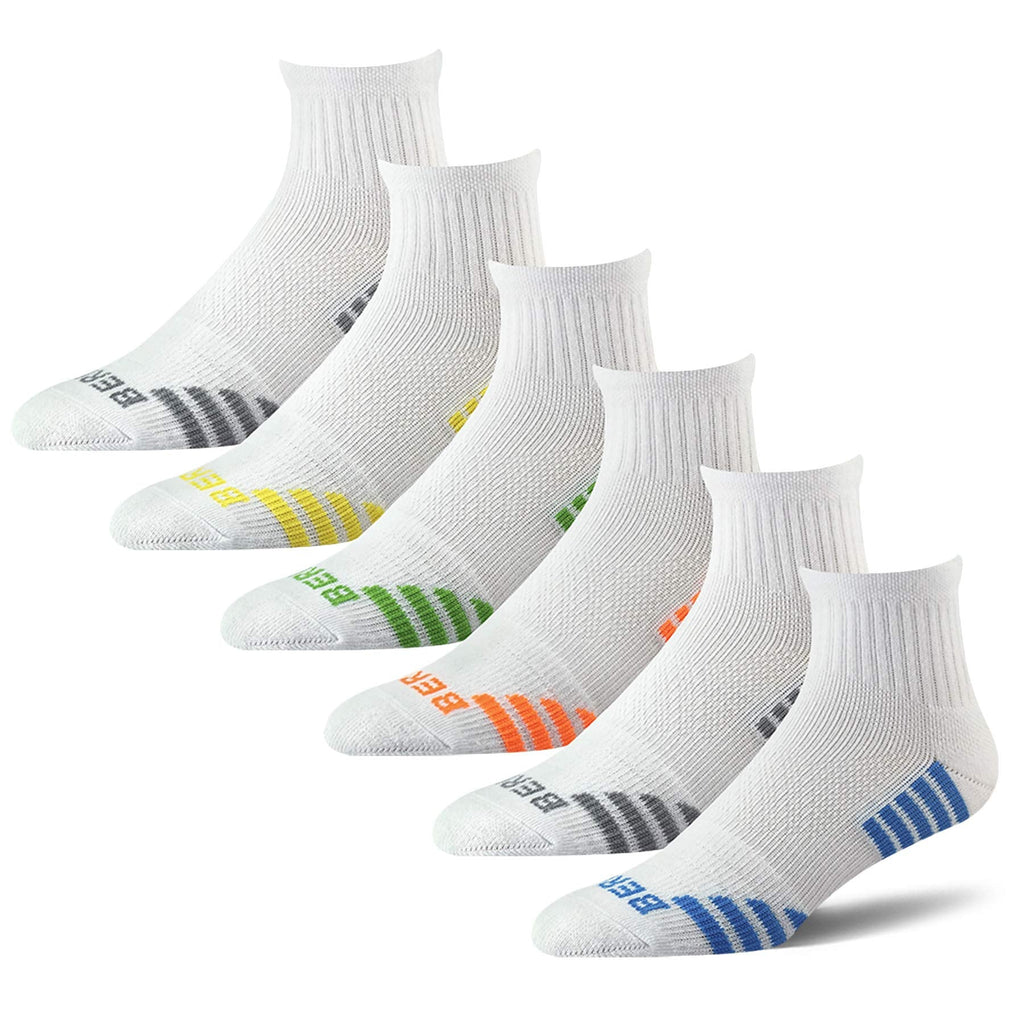 BERING Compression Running Athletic Quarter Socks for Men and Women (6 Pairs) 9-11 White - BeesActive Australia