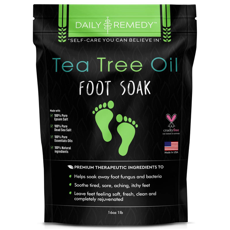 Tea Tree Oil Foot Soak with Epsom Salt - Made in USA - for Toenail Fungus, Athletes Foot, Stubborn Foot Odor Scent, Fungal, Softens Calluses & Soothes Sore Tired Feet - 16 Ounces - BeesActive Australia