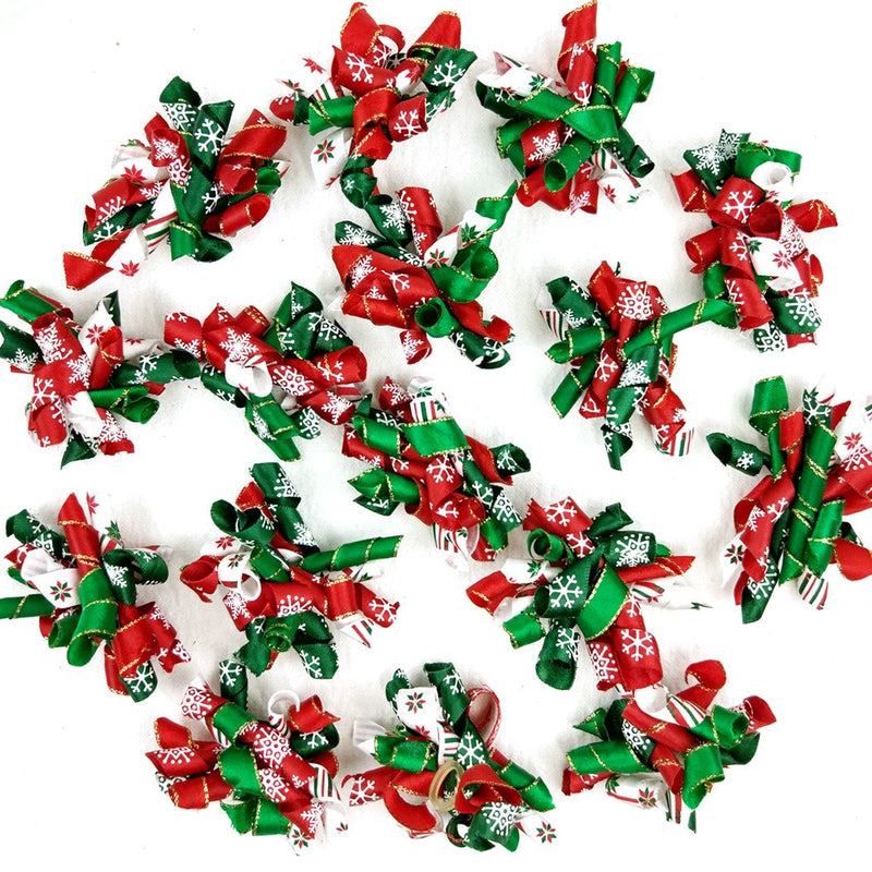 Hixixi 20pcs/Pack Pet Dog Cat Xmas Hair Bows Puppy Grooming Bows Hair Accessories with Rubber Bands B# - BeesActive Australia