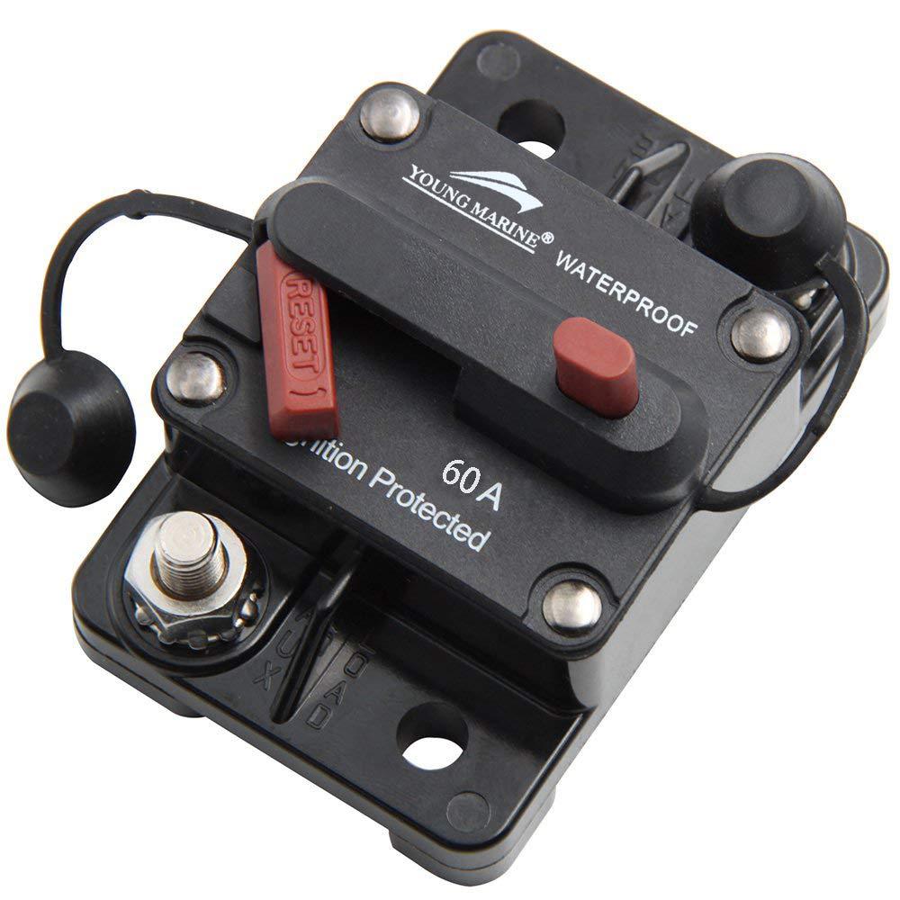 [AUSTRALIA] - YOUNG MARINE Circuit Breaker for Boat Trolling with Manual Reset,Water Proof,12V- 48V DC Surface Mount-60A 