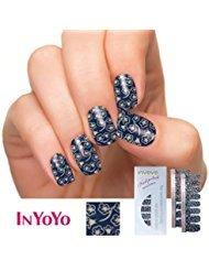 INYOYO H-225 Nail Polish Strips Blue and White Porcelain Waterproof Non-Toxic Nail Sticker Nail Art Decorations Nail Art Sticker (1 Sheet/16pcs) - BeesActive Australia