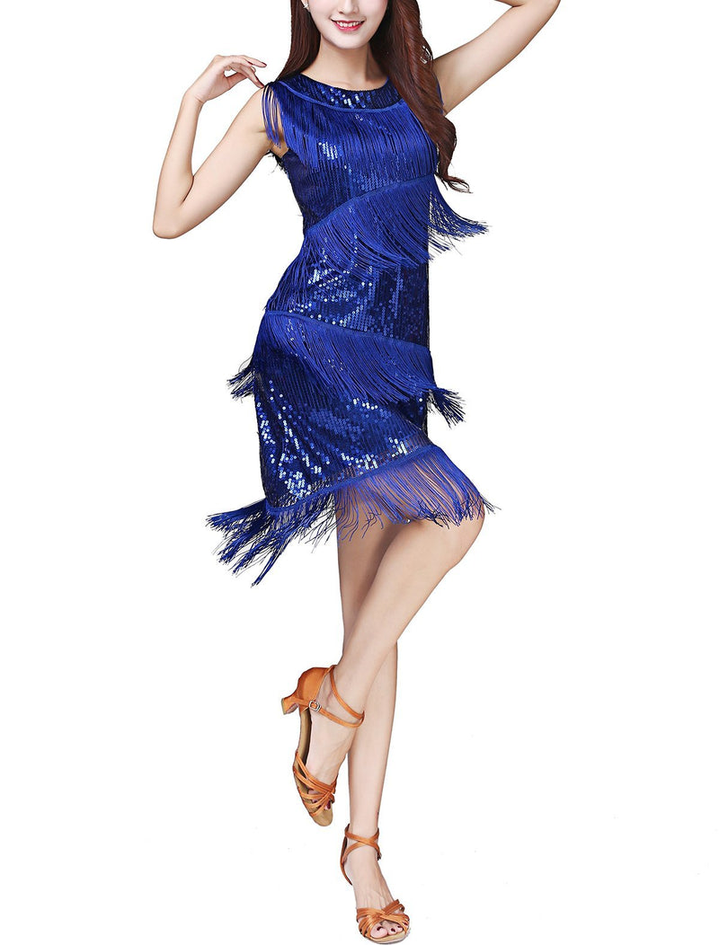[AUSTRALIA] - Whitewed Fringe Great Gatsby Themed Party Prom Dresses Costumes Clothing Outfits Medium Blue 