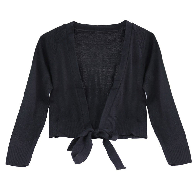 [AUSTRALIA] - Freebily Girls Knit Wrap Long Sleeve Ballet Dance Cardigan Sweaters Gymnastics Coat Black 7 / 8 