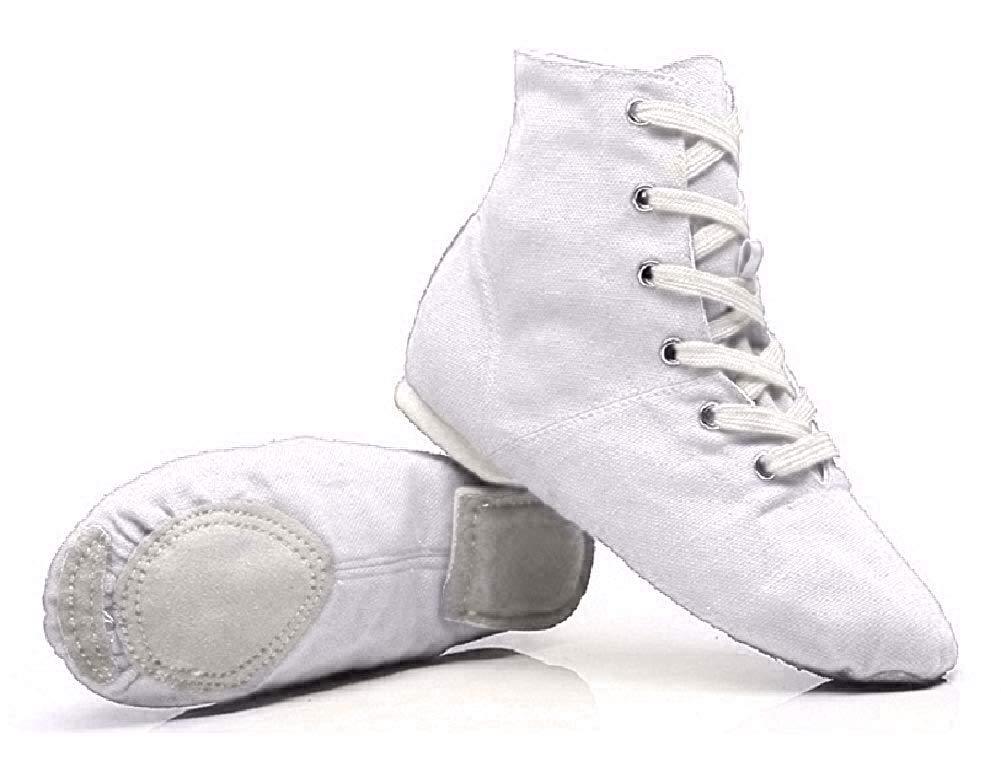 [AUSTRALIA] - NLeahershoe Lace-up Canvas Dance Shoes Flat Jazz Boots for Practice, Suitable for Both Men and Women (13K/30, white) 