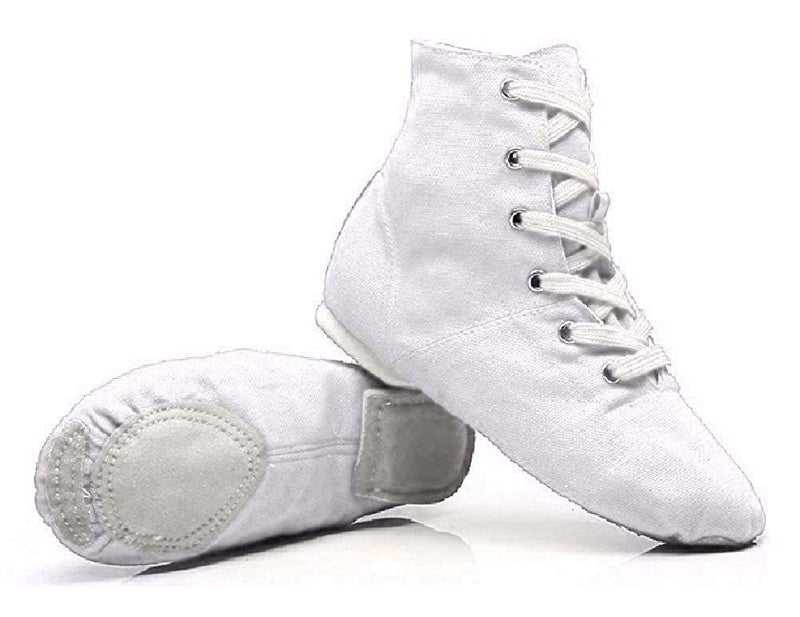 [AUSTRALIA] - NLeahershoe Lace-up Canvas Dance Shoes Flat Jazz Boots for Practice, Suitable for Both Men and Women (2.5K/34, white) 