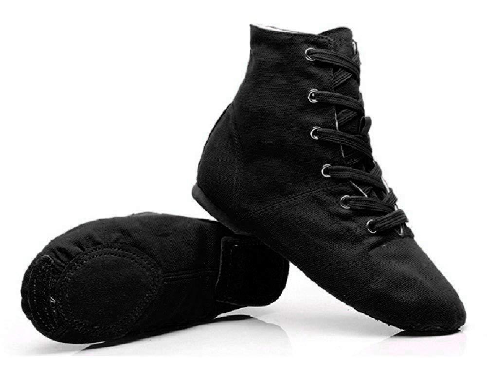 [AUSTRALIA] - NLeahershoe Lace-up Canvas Dance Shoes Flat Jazz Boots for Practice, Suitable for Both Men and Women (11 Little Kid, Black) 