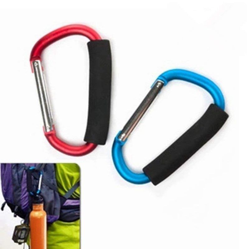 2X Carabiner Hook - 5.4" Large Aluminum D-Style Carry Handle with Sponge for Shopping Bags Handbag Tote Stroller Carrying - BeesActive Australia