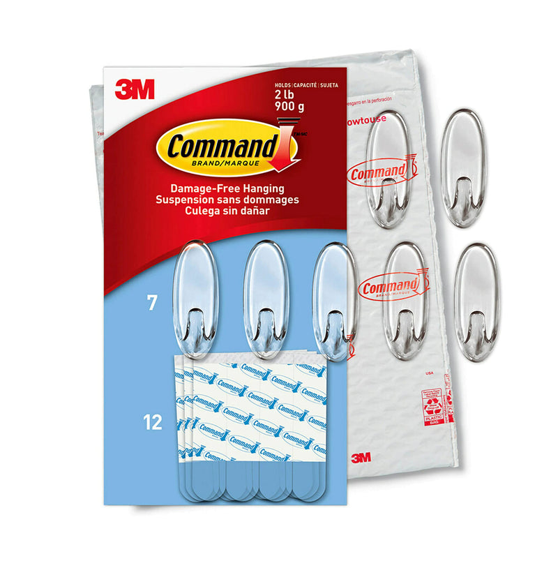 Command Medium Wall Hooks, Damage Free Hanging Wall Hooks with Adhesive Strips, No Tools Wall Hooks for Hanging Decorations in Living Spaces, 7 Clear Wall Hooks and 12 Command Strips 7 Hooks - BeesActive Australia