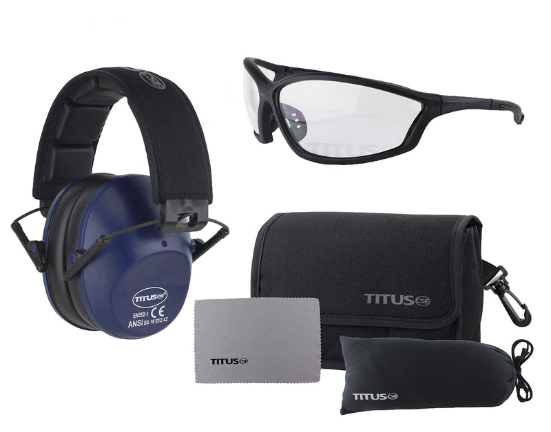 Titus 2 Series - 34 NRR Slim-Line Hearing Protection & G26 Competition Z87.1 Safety Glasses Combos (Navy Blue, Clear) - BeesActive Australia